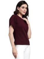 Solid Fuchsia Pink Poly Knit Smart Casual Regular Top