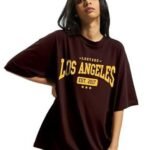 Oversized Cottonblend Half Sleeve Drop Shoulder Printed Tshirt (Color Brown)