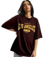 Oversized Cottonblend Half Sleeve Drop Shoulder Printed Tshirt (Color Brown)