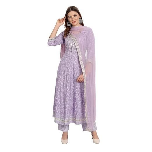 41LEgFaRTNL._SX522_-1-1.jpg Women Rayon Anarkali Embroidered Printed Kurta Pant and Dupatta Set - Image 1