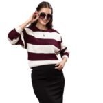 Women’s Woolen Striped Pullover Sweater | Full Sleeve Round Neck Winterwear | Cozy Warm Stylish Regular Fit Winter Sweater
