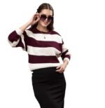 Women’s Woolen Striped Pullover Sweater | Full Sleeve Round Neck Winterwear | Cozy Warm Stylish Regular Fit Winter Sweater