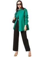 Women's oversized solid cotton green casual shirt - Image 2