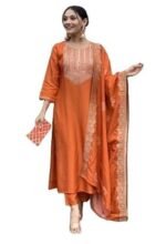 Embroidery Silk Straight Kurta and Pant Set with Dupatta - Image 4