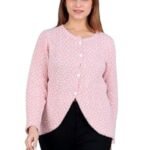 Woolen Round-Neck Self Design Cardigan Sweater for Winter Wear Full Sleeves Crop Design