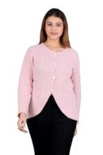 Woolen Round-Neck Self Design Cardigan Sweater for Winter Wear Full Sleeves Crop Design