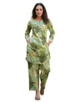 Cotton Blend Green Printed V-Neck Co-ord Set | Daily & Casual Wear - Image 3