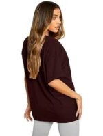 Oversized Cottonblend Half Sleeve Drop Shoulder Printed Tshirt (Color Brown) - Image 3