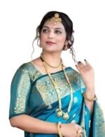 E-Online Kanjivaram Silk Saree with Zari Woven Design & Running Banarasi Silk Blouse Piece Color Rama