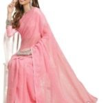 Pink Geometric Embellished Sequence Pure Chiffon Saree