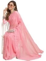 Pink Geometric Embellished Sequence Pure Chiffon Saree
