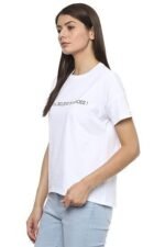 Women Cotton Regular Fit  white Printed T-Shirt - Image 2