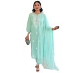 Cotton Embroidered Straight Kurta with Pant and Dupatta Sets (Available in Plus Size) (NX-631)