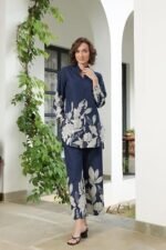 Women's Blue Printed Pure Cotton Co-Ord Set - Image 4