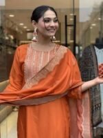 Embroidery Silk Straight Kurta and Pant Set with Dupatta