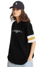 Cottoblend Half Sleeve Printed Oversized Drop Shoulder T-Shirt (Black Color) - Image 3