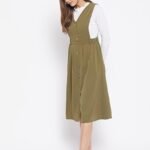 Women Solid Sleeveless Pinafore Dress with Buttons