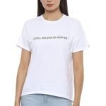 Women Cotton Regular Fit  white Printed T-Shirt