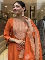 Embroidery Silk Straight Kurta and Pant Set with Dupatta - Image 5