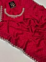 PURE SOFT SATIN CHIFFON FABRIC ON BEAUTIFUL ALL OVER SIROSKI WORK WITH CUT WORK BORDER IN SAREE - Image 4