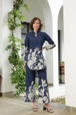 Women's Blue Printed Pure Cotton Co-Ord Set - Image 5