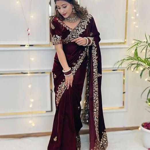 51X-T6K1rVL._SX522_-1-Copy-2.jpg Sequins & Jari Thread Embroidery Work on Body with Elegant Border and Intricate Cutwork Detailing Perfect for Festive, Wedding Ethnic Saree - Image 1