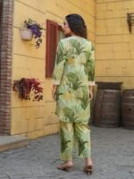 Cotton Blend Green Printed V-Neck Co-ord Set | Daily & Casual Wear - Image 4