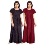 Cotton Nighty for Women | black & red color Printed Night Gown for Women with Pocket | Maxi Nighty, Comfortable Sleepwear for Daily Use ( pack of 2)