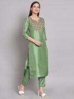 Women's Cotton Silk Blend Kurta Pant Set with Banarasi Silk Dupatta - Image 2