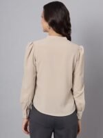 Women's Trendy Design Smart Puff Sleeves Mandarin Collar Formal Shirt - Image 4