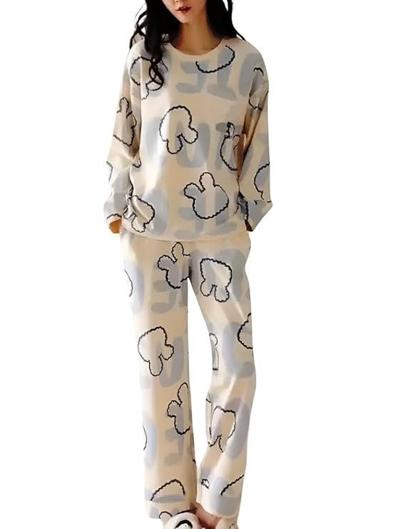 51ph2sUx9cL._SY741_-1.jpg Women’s Cotton Pajama Set with Top & Pants|| Korean Night Suit|| Lightweight Printed Set || Soft & Comfy Sleepwear for Girls & Women || - Image 1