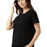 WOMEN BLACK ROUND NECK RELAX FIT LOUNGE T SHIRT