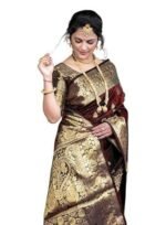 Women's Pure Soft Kanjivaram Silk Saree For Wedding Banarasi Style Sari With Blouse Piece - Image 3