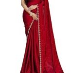 PURE SOFT SATIN CHIFFON FABRIC ON BEAUTIFUL ALL OVER SIROSKI WORK WITH CUT WORK BORDER IN SAREE