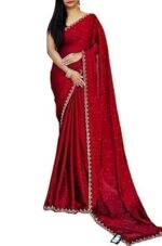 PURE SOFT SATIN CHIFFON FABRIC ON BEAUTIFUL ALL OVER SIROSKI WORK WITH CUT WORK BORDER IN SAREE