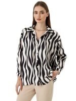Women Premium Polyester white and black border Long Shirt for Women, Free Size - Image 4
