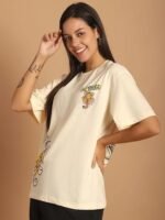 Cotton Oversized Baggy Fit Drop Shoulder Latest Aesthetic & Cool Graphic Printed Half Sleeve Tshirt for Women |Casual Loose Korean T-Shirt - Image 4