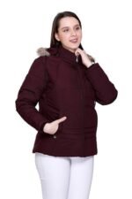 Women's Quilted Nylon Winter Jacket – Full Sleeve Hooded Puffer with Zipper Pockets - Image 5