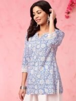Trendy Floral Print Topper Kurti | Short Kurti with 3/4 Sleeves Â Stylish & Comfortable|| Kurta for Women - Image 3