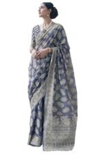 Lucknowi Chikankari Linen cotton Woven Sarees For Women with Blouse sarees for Women