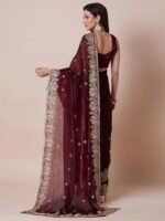 Multicolor Organza Embroidered Saree With Unstitched Blouse Piece (MAYURI1001_AB_Parent) - Image 3