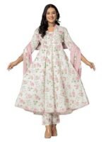 Cotton Printed Anarkali Kurta with Palazzo Pants and Dupatta - Image 4
