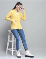 Womens Self Design V Neck Full Sleeve Cardigan - Image 3