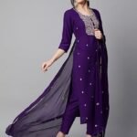 Cotton Blend Embroidered Straight Kurta with Pant & Dupatta
