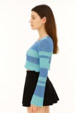 Women's Striped Korein Style Long Sleeve, Hollow Out - Image 4