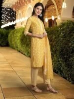 Women light yellow printed kurta set  | best for women - Image 4