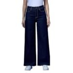 Womens High Rise Wide Leg Full Length Jeans(DarkBlue,34) - Image 4