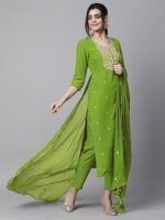 Cotton Blend Embroidered Straight Kurta with Pant & Dupatta - Image 2