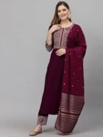 Viscose Embroidered Kurta And Pant Set With Dupatta, Kurta Set - Image 5