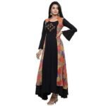 Rayon Relaxed Fit Anarkali Shrug Style Printed Embroidered Kurta - Image 4